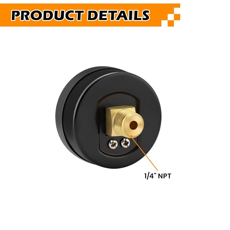 Solimeta Air Pressure Gauge for Air Compressor Air Filter, 2" Dial Center Back Mount, 1/4" NPT,0-160 Psi, 2PCS，Pressure of air and Liquid - Image 3
